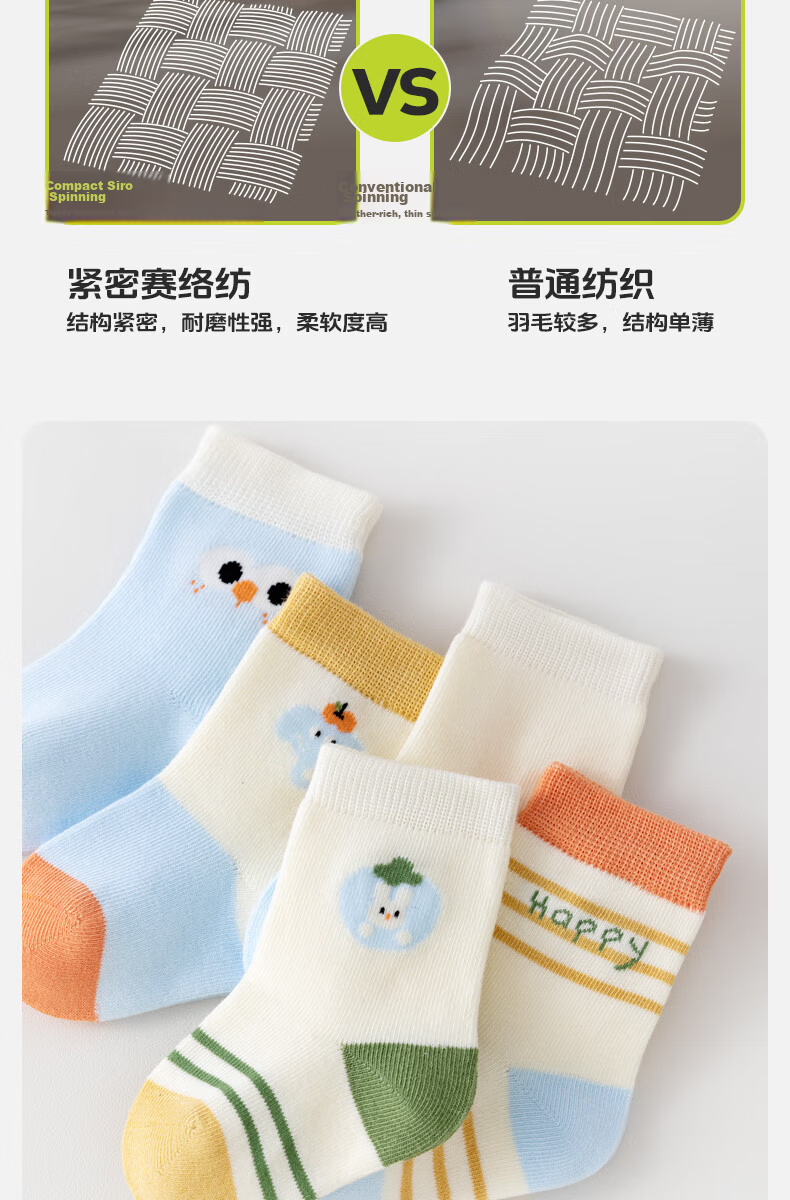 Growth Baby Mid-Calf Socks Spring and Autumn Seamless Thin Newborn Soft Cuff Non-Restrictive Cotton Socks A-Class Antibacterial 1-Year-Old Baby Short Socks 5