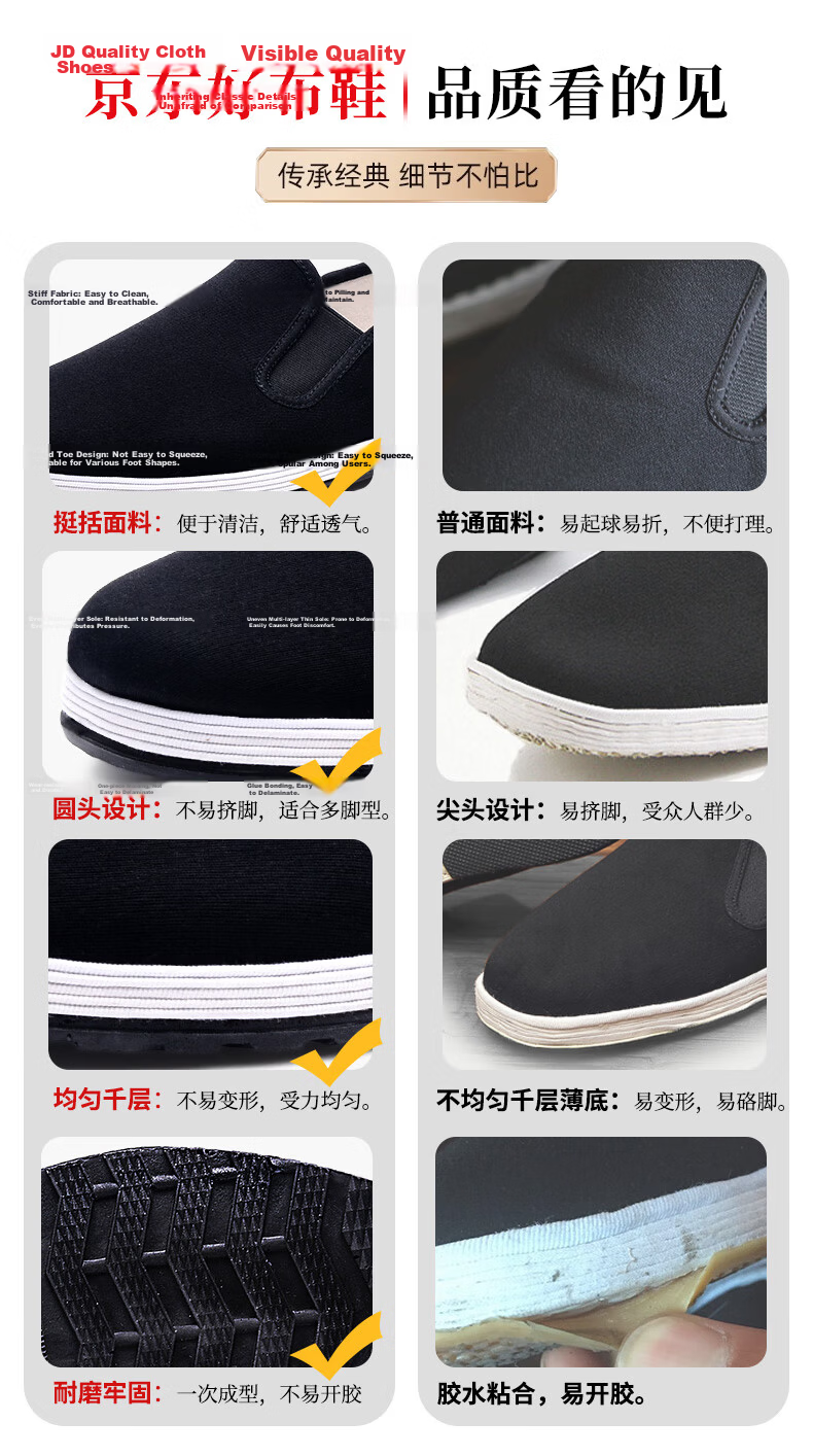 Bushe Yuan Traditional Cloth Shoes Thousand-Layer Sole Slip-On Casual Men's Low-Top Elderly Old Beijing Cloth Shoes Mesh 41 23