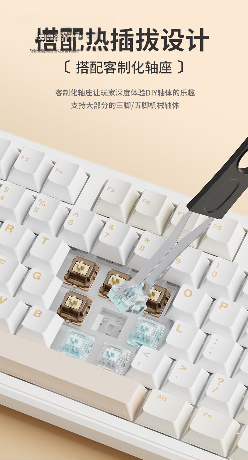 AULA F108 Custom Mechanical Keyboard Wireless Bluetooth Tri-Mode Display Gasket Structure RGB Lighting 108 Keys Gaming Office Gradient Gray - Fengling Switch 10