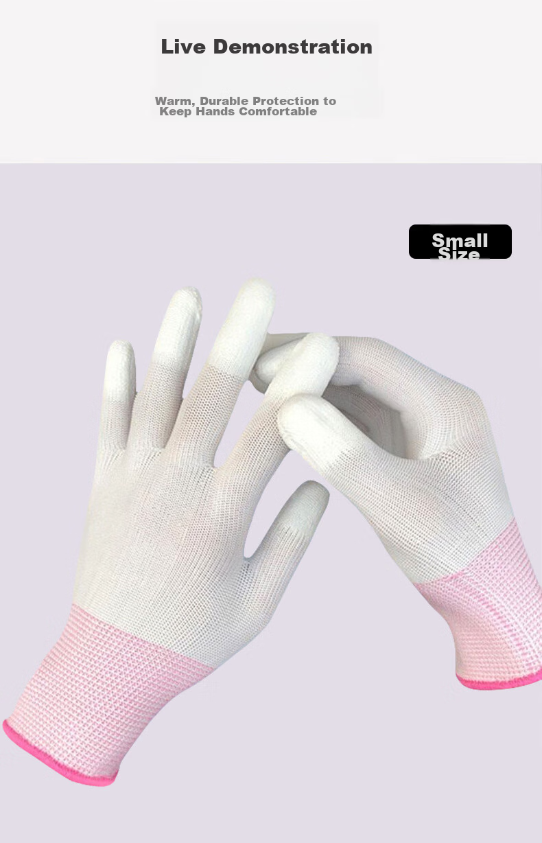 AMS PU Nylon Coated Palm Gloves, Lightweight Summer Work Gloves, White, Wear-Resistant, Anti-Slip, Breathable, Unisex, Medium Size, 12 Pairs 15