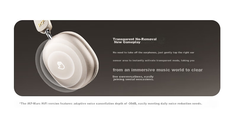 IKF Mars [Patent Dual-Sided Four-Drive Loop] Over-Ear Noise-Cancelling Bluetooth Headphones, Wireless And Wired, LDAC Protocol, Adaptive Noise Reduction, E-Sports Gaming, Low Latency, Distant Peak Blue 33
