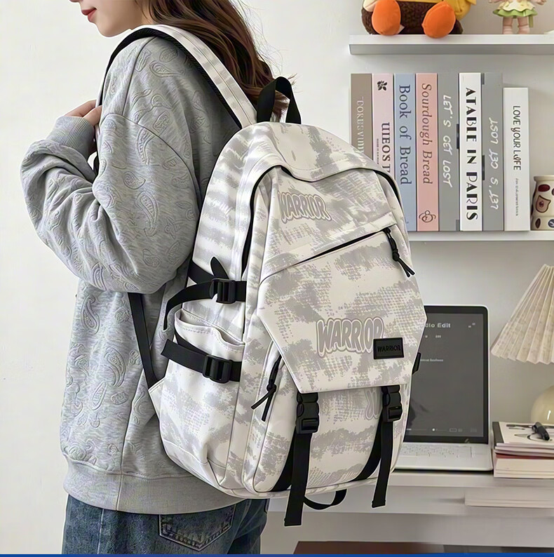 Warrior Men's New Versatile Large Capacity Student Backpack Lightweight Simple Junior High and High School Girls' Shoulder Bag 6
