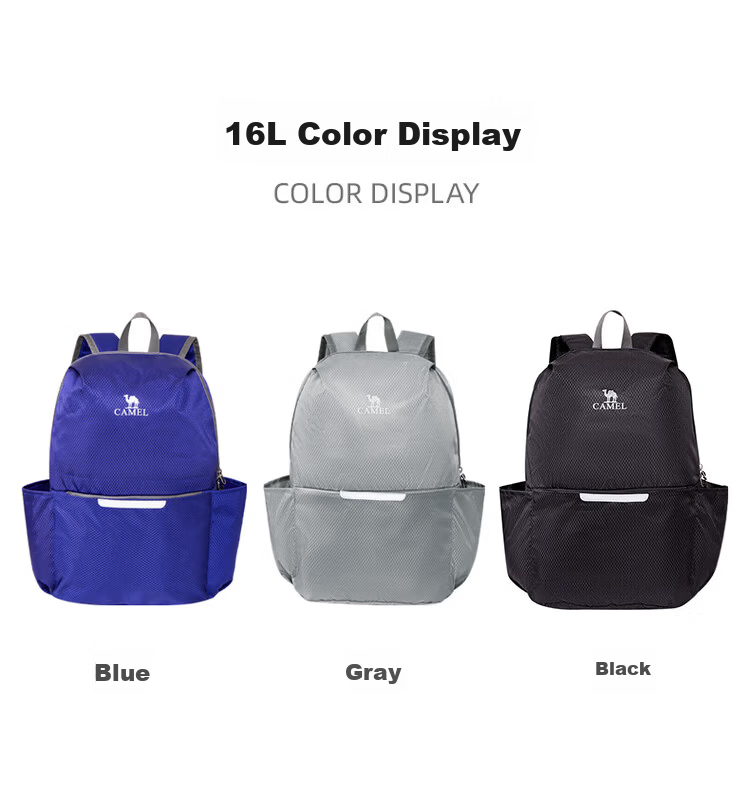 CAMEL Lightweight Solid Color Foldable Backpack for Men and Women Outdoor Casual Travel Hiking Bag 133DB02006 Black 6