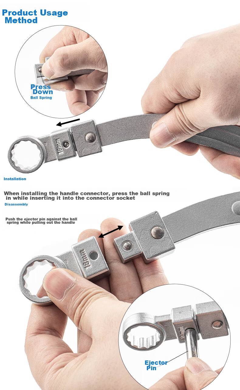 Kuanteng Car Engine Idler Tensioner Pulley Adjustment Wrench Extended E-Type Socket Wrench Special Disassembly Tool 3