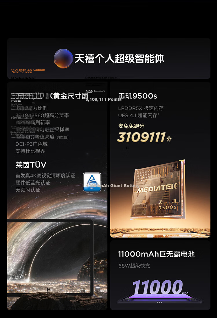 Lenovo Legion Y900 New 11.1-inch Tablet AI E-sports Gaming Dimensity 9500s High Refresh 4K Long Battery Life Entertainment 8+128GB Black Student Education Discount 3