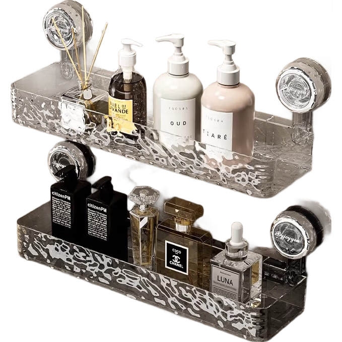 Jialifang Suction Cup Bathroom Storage Rack Bathroom Washbasin Sink Corner Shelf Transparent Vertical Style