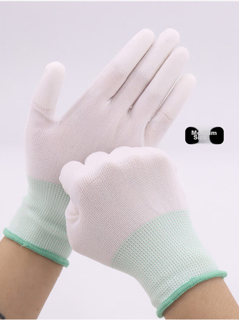 AMS PU Nylon Coated Palm Gloves, Lightweight Summer Work Gloves, White, Wear-Resistant, Anti-Slip, Breathable, Unisex, Medium Size, 12 Pairs 16