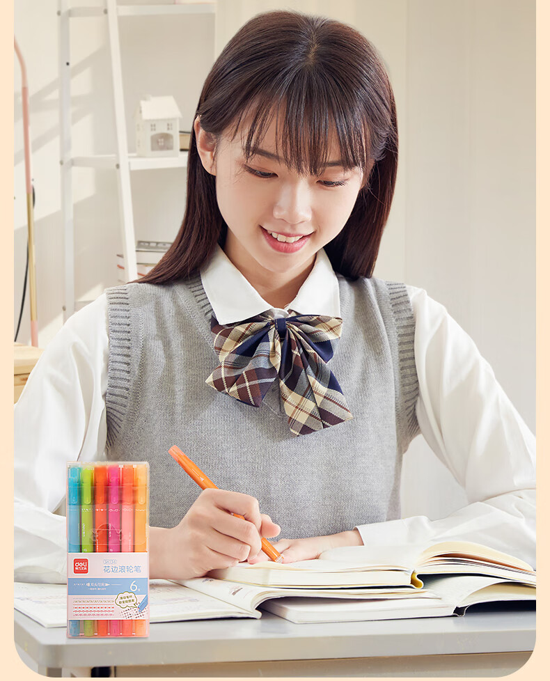 Deli Stationery [Large Capacity Direct Liquid] Highlighter Pens for Student Exams And Review, Colorful Marking Pens for Key Points, Fluorescent Colors, 6 Pens/Box SK157 8