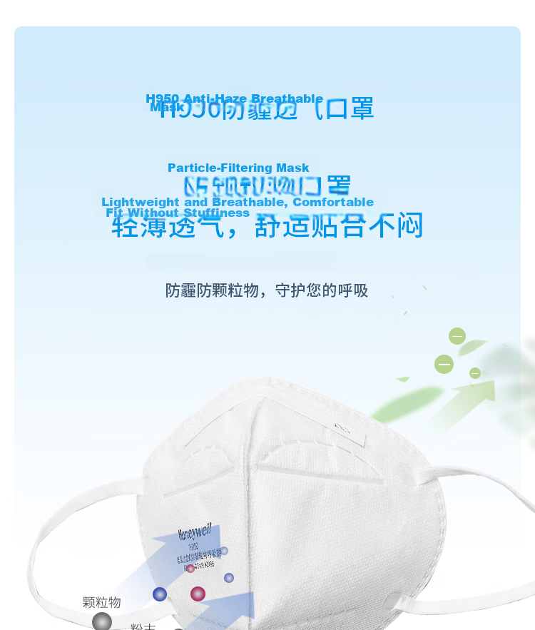 Honeywell KN95 Industrial Dust Mask Anti-Pollution PM2.5 Pollen Flu H910Plus Earloop 10-Pack with Self-Sealing Strip 2