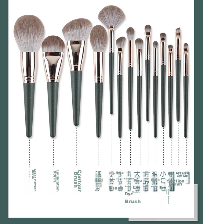 BOB Makeup Brush Set 14 Pieces Foundation Powder Contour Blush Highlight Concealer Nose Detail Brushes Full Set Birthday Gift 10