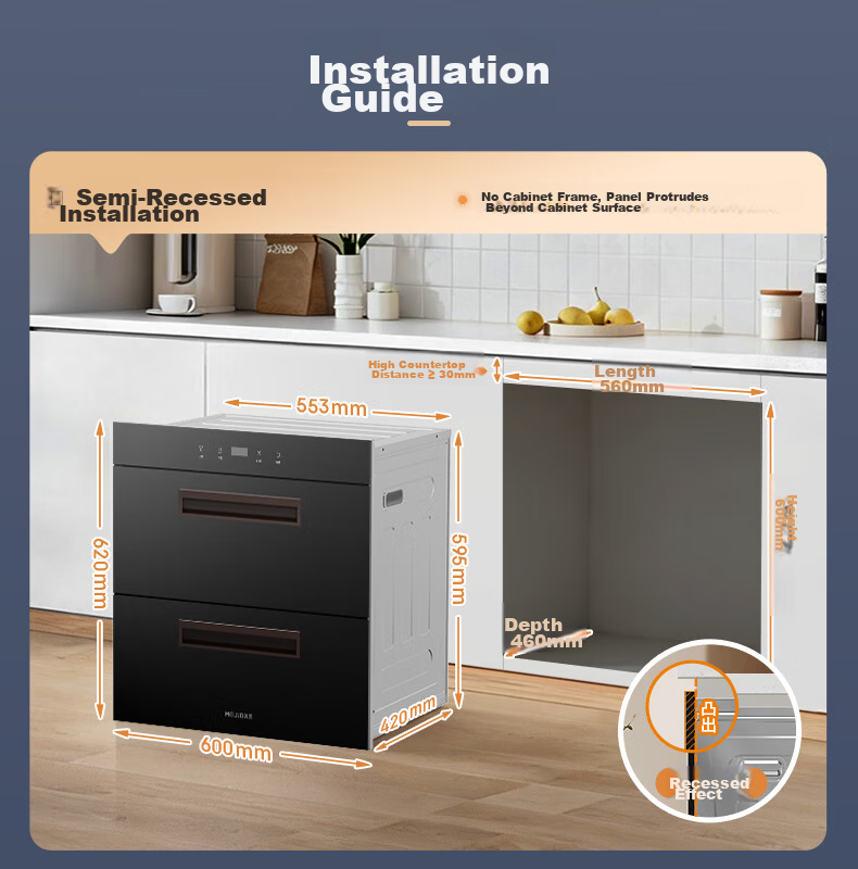 MeiLing Built-in 130L 3-Layer Household Disinfection Cabinet 304 Stainless Steel UV High-Temperature Two-Star Sterilizer ZTD-M130Q5 with Government Subsidy 2