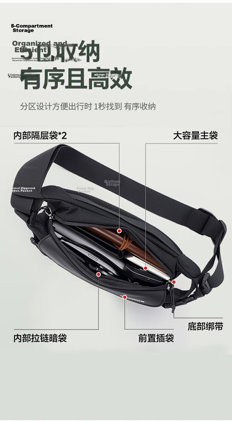 Warrior Men's Crossbody Bag Portable Functional Chest Bag Waist Bag Trendy Sports Outdoor Commuting Small Bag Large Capacity Shoulder Bag 5