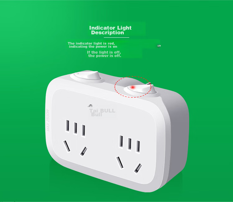 BULL Adapter Plug/One-to-Two Socket/Wireless Conversion Socket/Power Converter for Bedroom and Kitchen 2-Position Controlled Switch Socket GN-9323 6