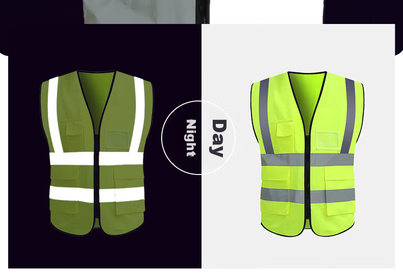 Haosikepu Reflective Vest Construction Warehouse Typhoon Warning Breathable High-Visibility Safety Vest Yellow Multi-Pocket Zipper [Same/Next Day Delivery] 5