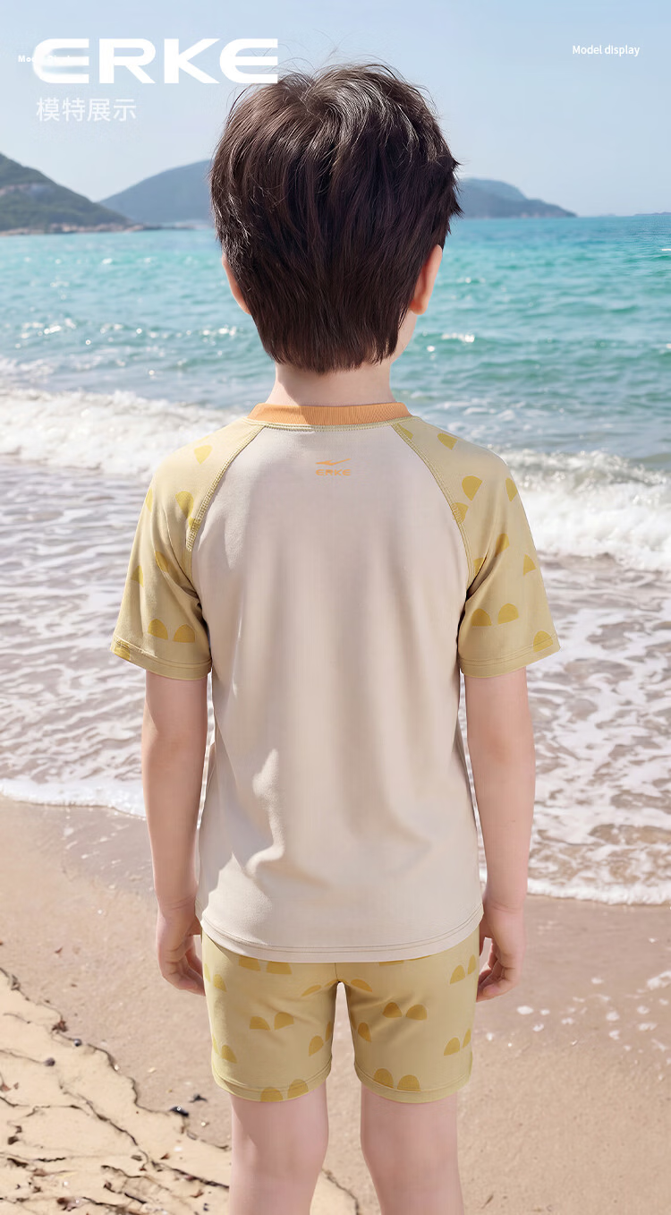 ERKE Boys' Short Sleeve Two-Piece Swimsuit Set, Split Design, Sun Protection, Beach Swimwear for Kids 10
