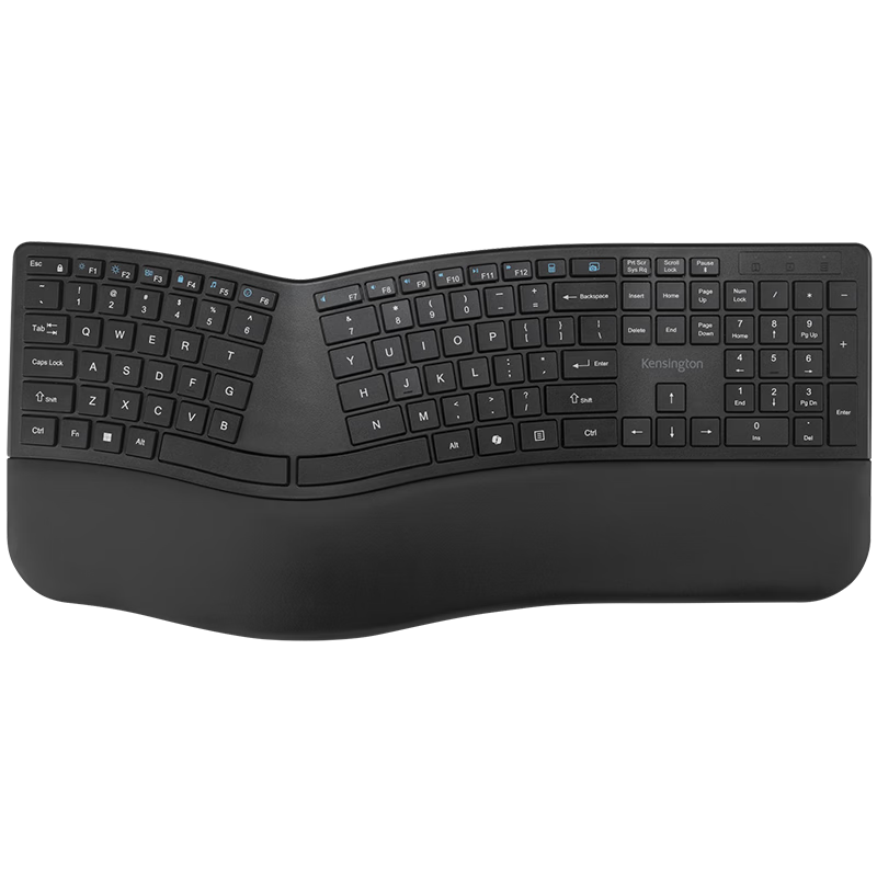 Kensington KB680 Ergonomic Full-Size Wireless Bluetooth Keyboard for Office, Connects to 3 Devices, 14 Customizable Keys K72485CNA