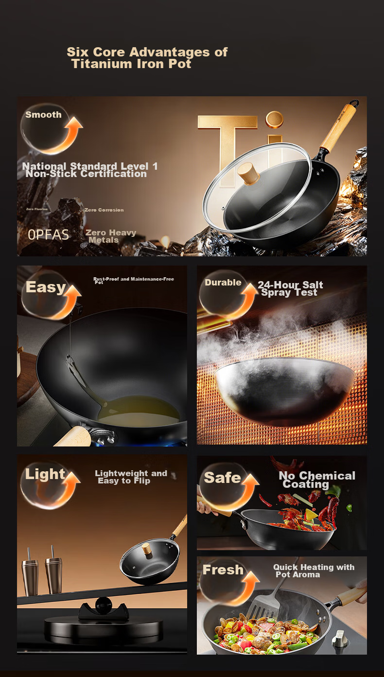 Midea Titanium Flame Non-Stick Iron Wok Stir-Fry Pan No-Coating Household Gas and Induction Cooker Compatible Pan 5