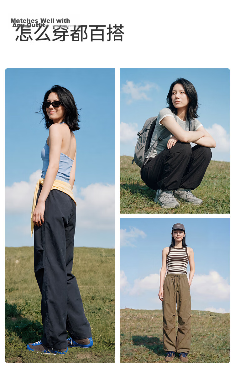 JD Original Casual Pants, Cargo Pants for Women, Loose Wide-Leg Trousers, Outdoor Hiking Climbing Pants, Parachute Pants, Black, L 11