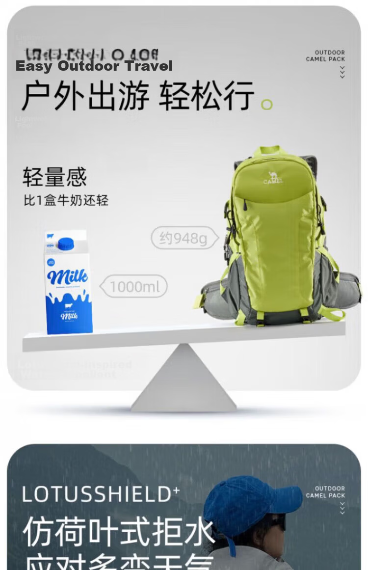 CAMEL Outdoor Mountaineering Backpack Professional Hiking Travel Waterproof Lightweight Double Shoulder Bag 574D789643 Light Khaki 6