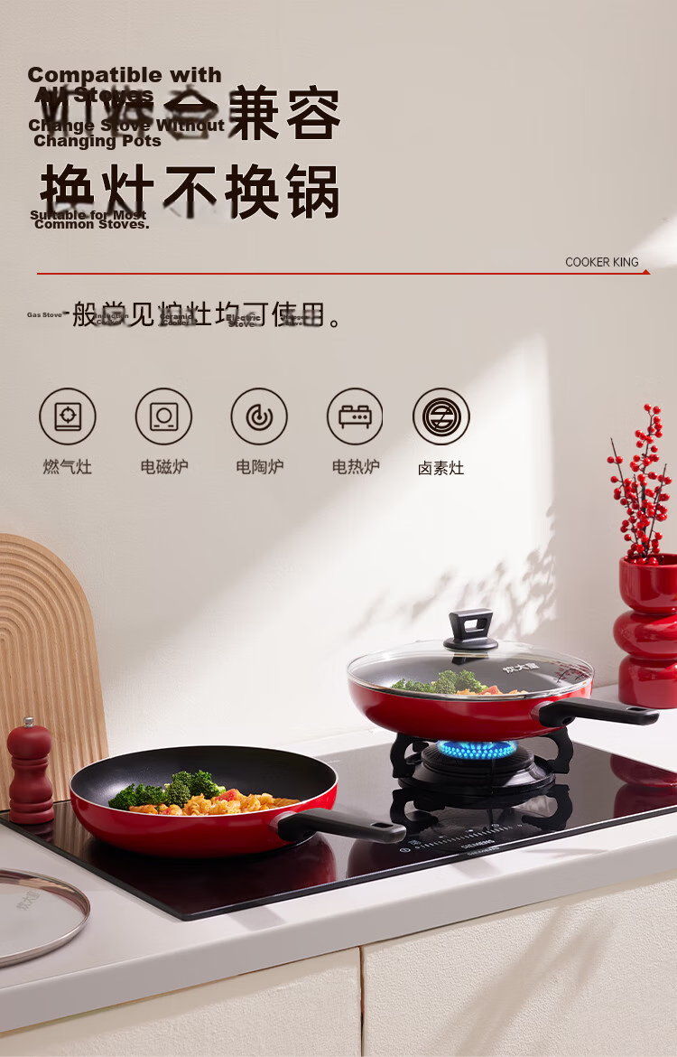 COOKER KING Wok, Flat Bottom Pan, Wear-Resistant, Easy to Clean, Non-Stick Pan, Steak Deep-Frying Pan, 24cm, Compatible with Induction Cooker, B50120 7