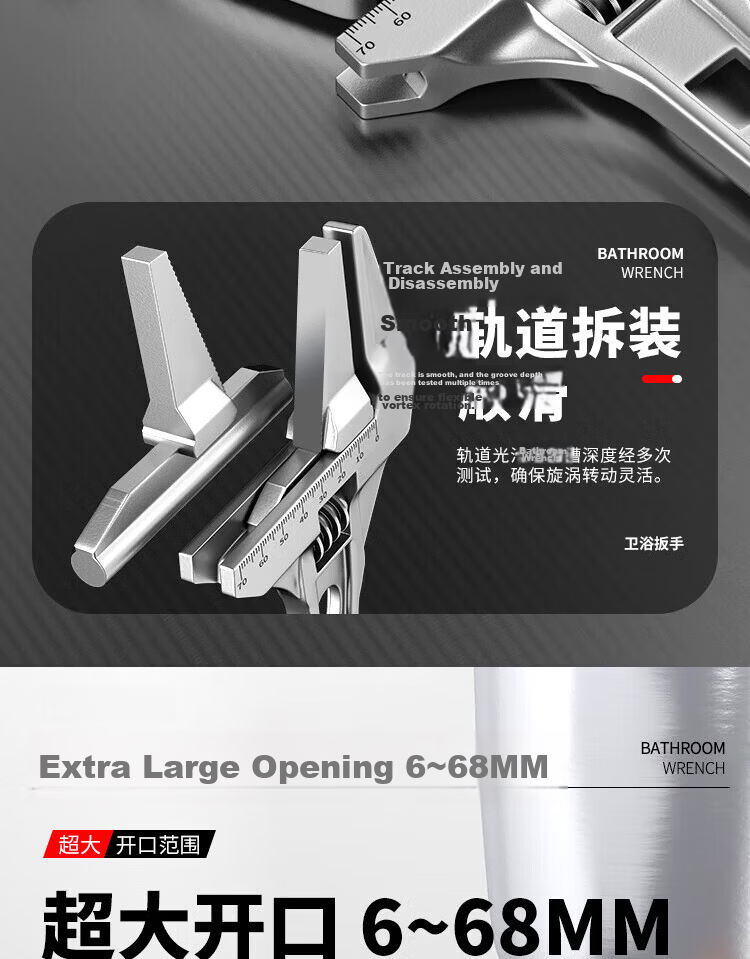 Chugong Bathroom Adjustable Wrench Large Opening Drain Pipe Faucet Repair Multi-Function Short Handle Universal Wrench 6