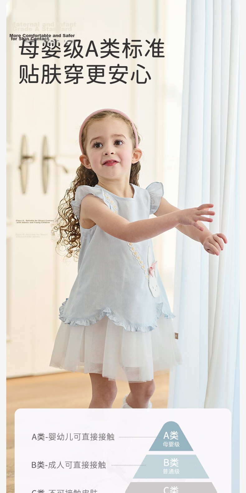 DAVE & BELLA Girls' Summer Dress Lenzing Lyocell Cooling Yarn Blue Princess Dress Toddler Dress 9