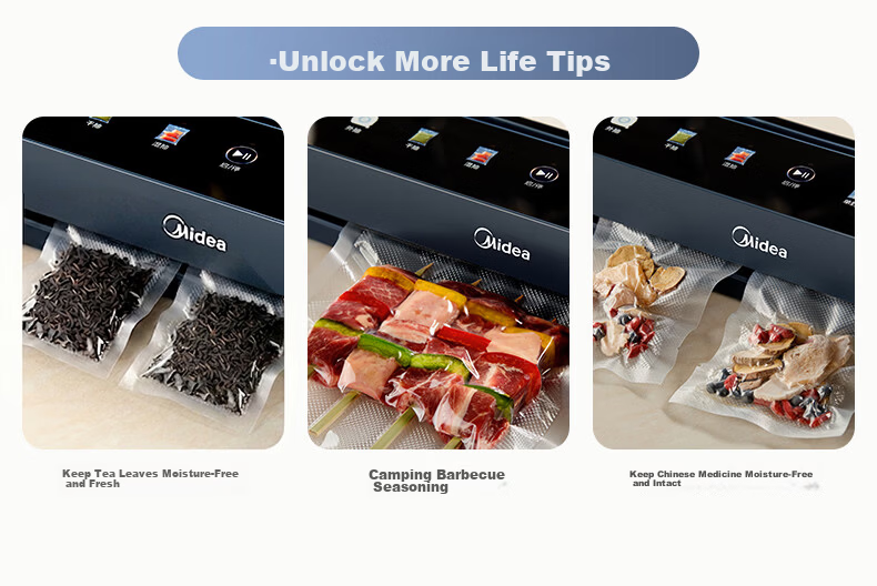 Midea Vacuum Sealer, Double-Sealed, Automatic Home Food Vacuum Sealing Machine, Packaging Machine, Food Sealing Machine, Plastic Sealing Machine, Wet And Dry Dual-Use MJ-KF23 5