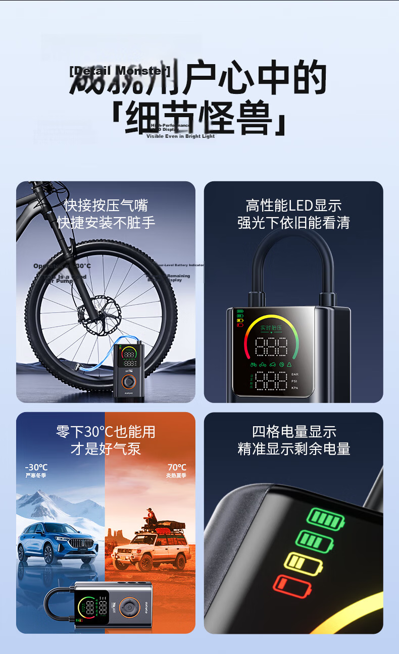 Future Series Wireless Inflator Digital Display Car Air Pump Electric Portable Tire Inflator for Cars, Bicycles, and Motorcycles with Pressure Measurement and High Pressure 24