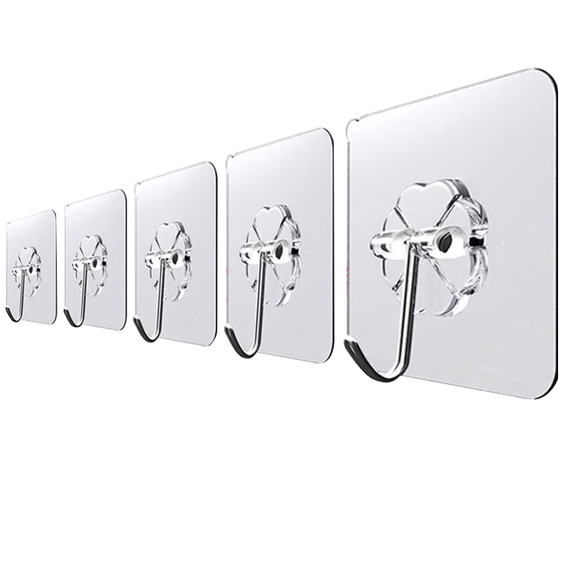 Bingyou Heavy Duty Hooks (80 Gauge Thickened) 20 Strong Adhesive Transparent No-Trace Hooks for Kitchen and Bathroom, No Drilling, No Nails, Wall-Mounted Clothes Hooks