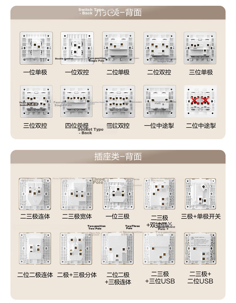BULL G12 Series Triple Single-Control Switch Cream Style Large Panel Switch G12K311 Starry Gold 25