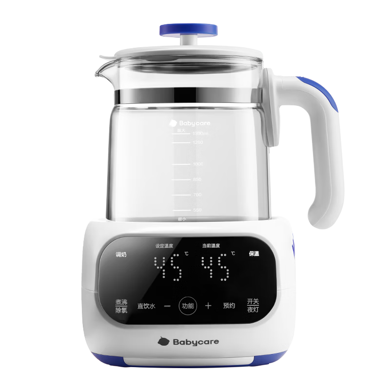 Babycare Smart Temperature-Controlled Kettle for Baby Formula Brewing, Glass Electric Hot Water Kettle 1.3L, Sindebai White
