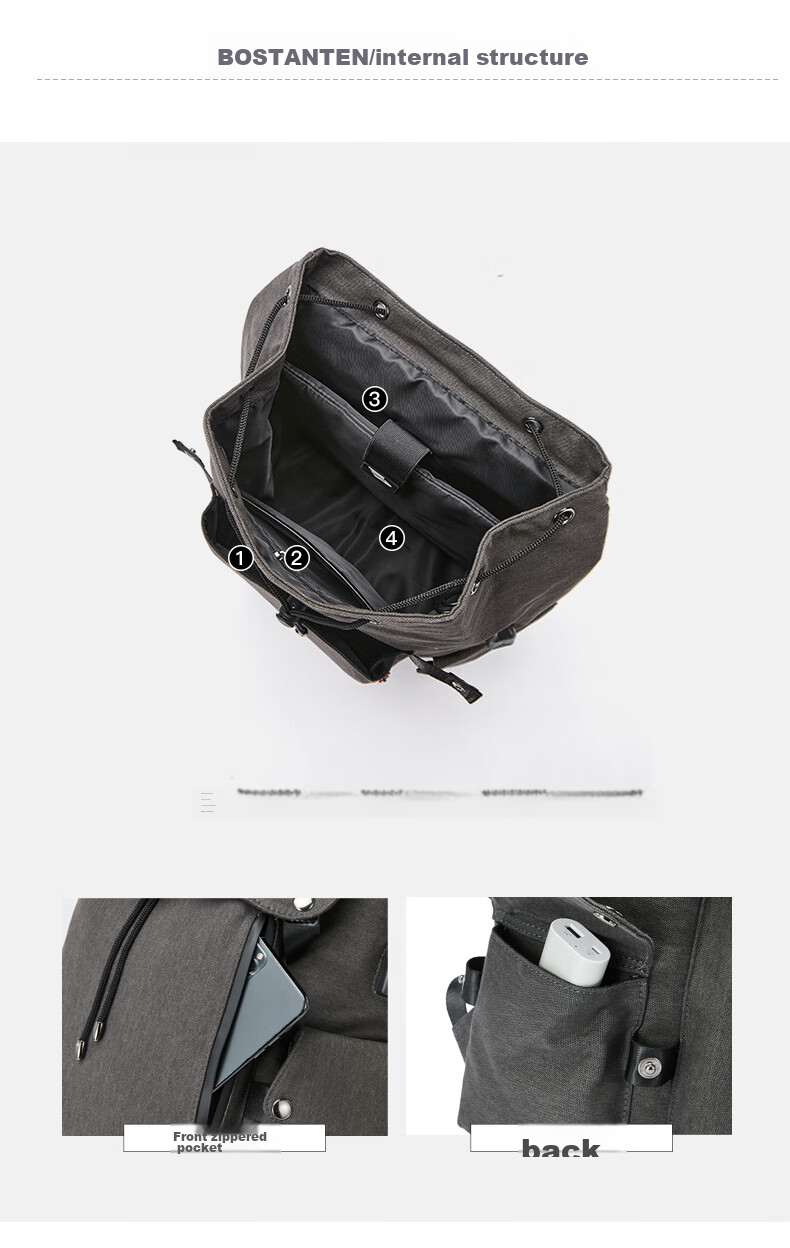 BOSTANTEN Men's Backpack, High School And College Student Bookbag, Trendy Backpack with Large Capacity for Laptops And Notebooks, Suitable for Both Men And Wome 10