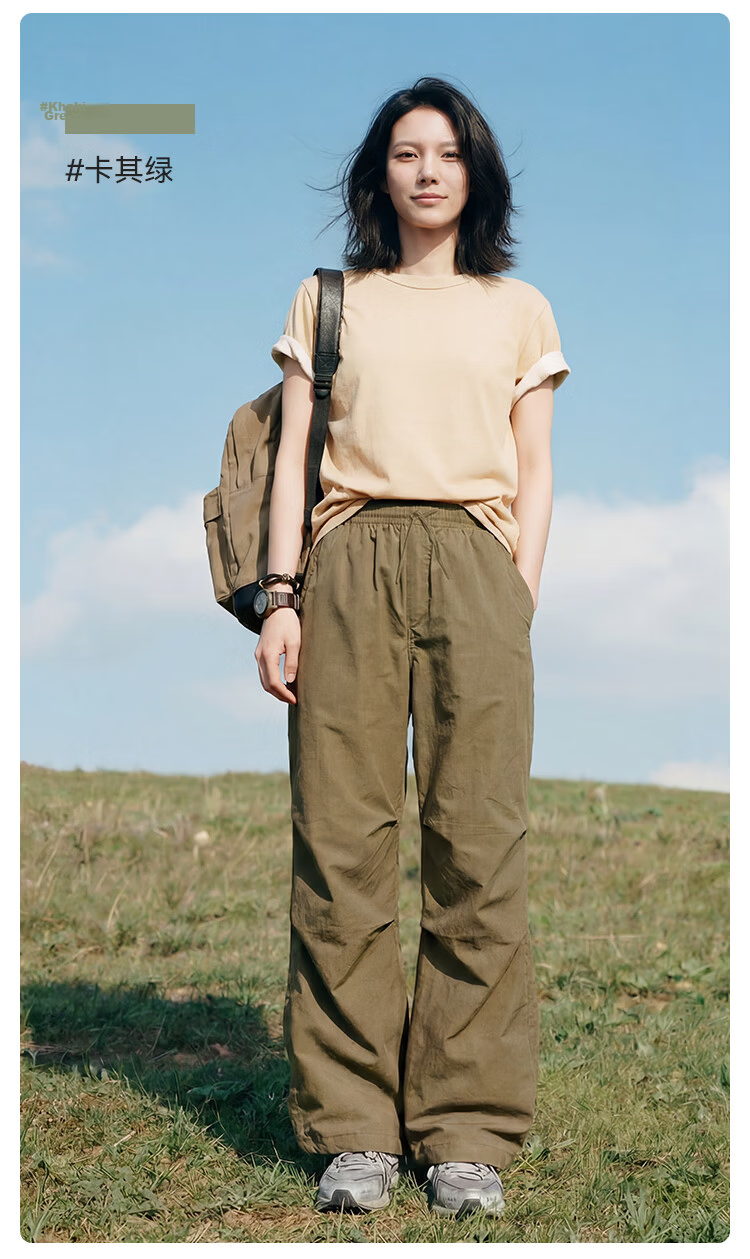 JD Original Casual Pants, Cargo Pants for Women, Loose Wide-Leg Trousers, Outdoor Hiking Climbing Pants, Parachute Pants, Black, L 21