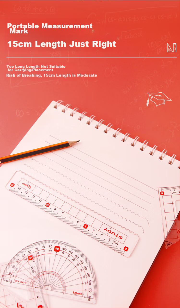 Maped Multifunctional Drawing Wave Ruler, 15cm Straight Wave Ruler, 45° Triangle Ruler, 60° Triangle Ruler, 180° Protractor, Study And Exam Ruler Set, 981799CH 5