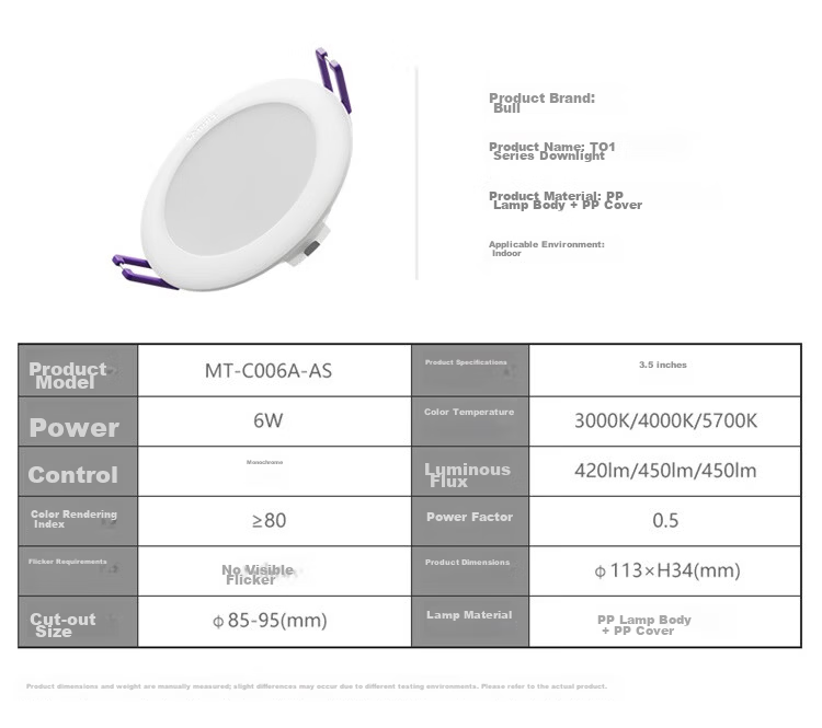 BULL LED Recessed Downlight Ceiling Light Corridor Entryway 4W 3-Inch Warm White 4000K Cutout 70-85mm 13