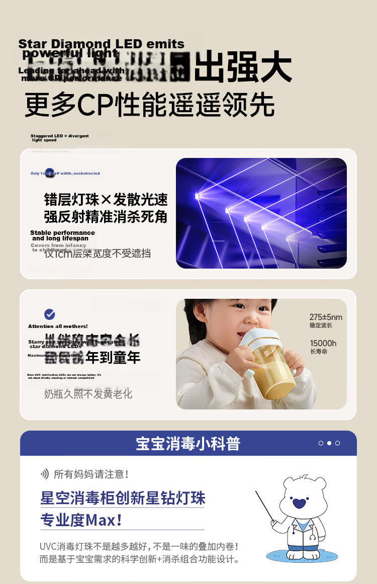 Little White Bear Baby Bottle Sterilizer and Dryer UV 34 LED Lamp 25LA2 6