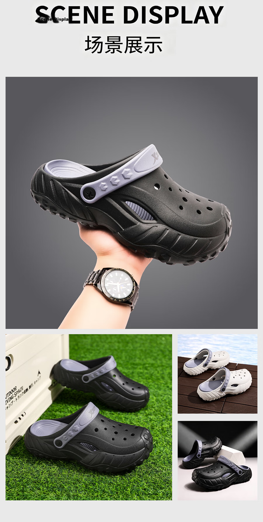 XTEP Men's Sports Sandals Casual Beach Slippers New Hollow Shoes A070 Challenge Red/Black Size 42-43 9