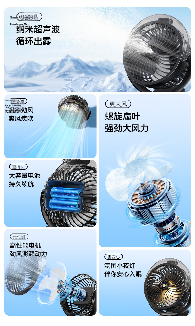 ALittleFlower Ice Mist Cooling Desktop Fan Silent Portable USB Rechargeable Long Battery Life Office Dormitory Student Small Fan 2026 New Model 2