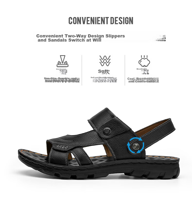 MEXICAN Top-Grain Leather Beach Sandals, Men's Breathable Slip-On Slippers, Casual, Brown, Size 42 16