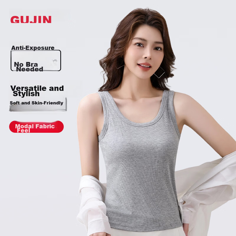 GUJIN Women's Padded Camisole Sports Bra Integrated Long Summer Outerwear Tank Top