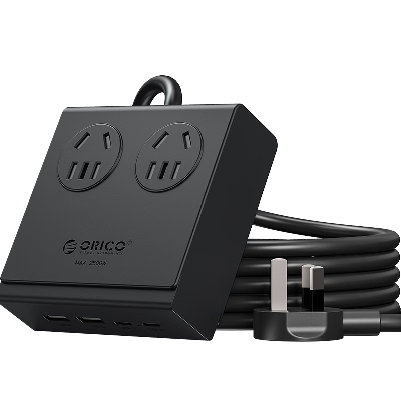 ORICO Panda Power Strip/Extension Cord/Socket Board/Multiple Outlet Extension Cord/Dormitory Home Power Strip/Desktop Aesthetic Desk Charger 1.8m Black