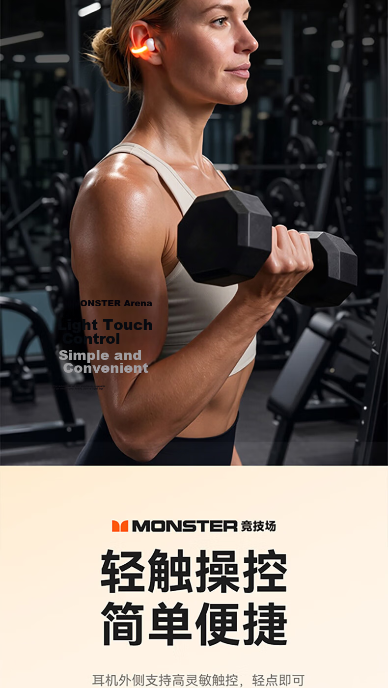 Monster 2026 New Arena Clip-On Wireless Bluetooth Earphones Sports Earphones with Night Running Light ENC Call Noise Cancellation Bluetooth 6.0 White Compatible with Apple and Huawei 10