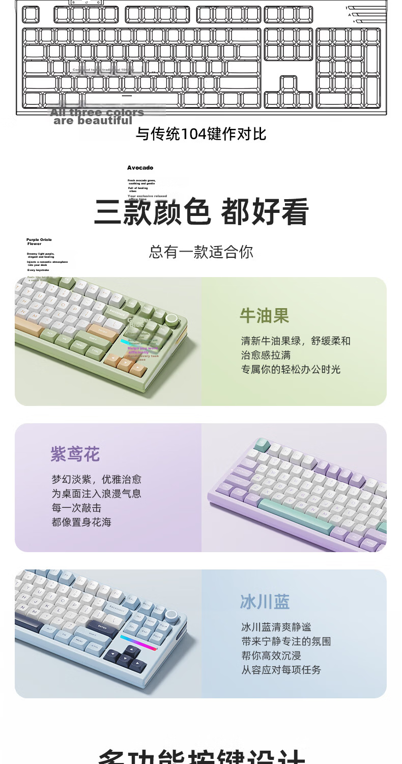 KZZI Z87 [Jinshu 87] Tri-mode Wireless Mechanical Keyboard 88-Key Gaming Keyboard Customizable Office Keyboard Bluetooth Wired Silent Switch Glacier Blue RGB Peach Pink Switch 12