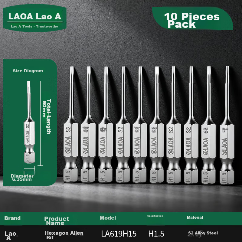 LAOA LA619H15 S2 Hexagon Screwdriver Bits Set 10pcs 1.5x50mm