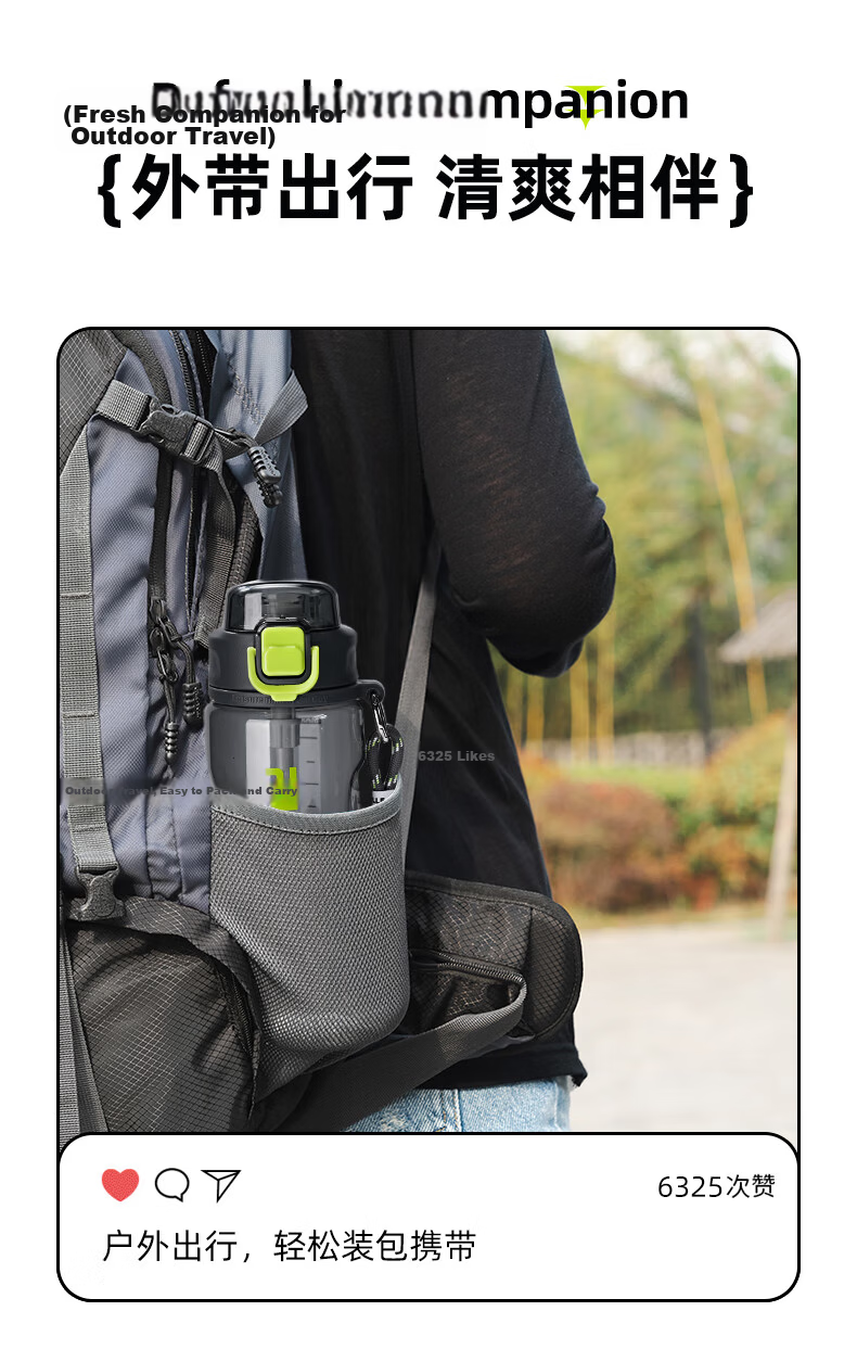 Fuguang Plastic Cup, Tritan Material Straw Cup, for Men And Women Students, Outdoor Sports, Pop-Up Lid Cup with Strap, Water Bottle, 750ml 18