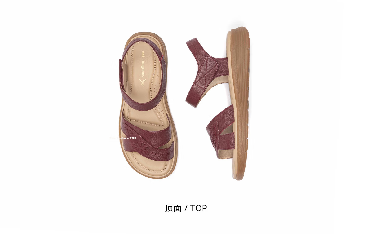 Red Dragonfly Women's Summer Leather Soft Sole Non-Slip Comfortable Middle-Aged and Elderly Sandals WJK24842P Apricot 37 14