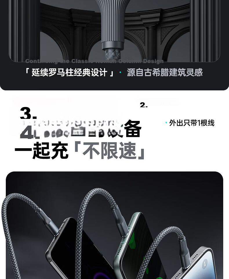 Omak 3-in-1 100W Super Fast Charging USB Car Charger Cable Compatible with Apple iPhone Xiaomi OPPO Samsung Huawei Vivo Android Type-C 6