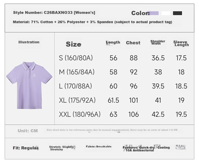 CAMEL Women's Sports Quick-Dry Polo Shirt, Casual Short Sleeve T-Shirt with Collar, Frost Purple, Size M, Model C26BAXLN033 14