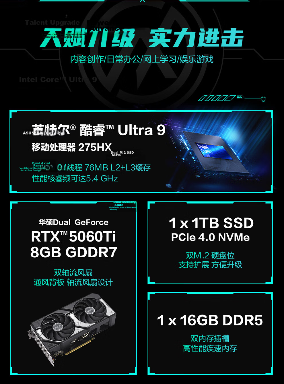 ASUS TUF Gaming F15 FX507ZM Desktop PC (Core i9-12900HX, Liquid Cooling, RTX 4060 Ti 8GB, 16GB DDR5, 1TB SSD) 5