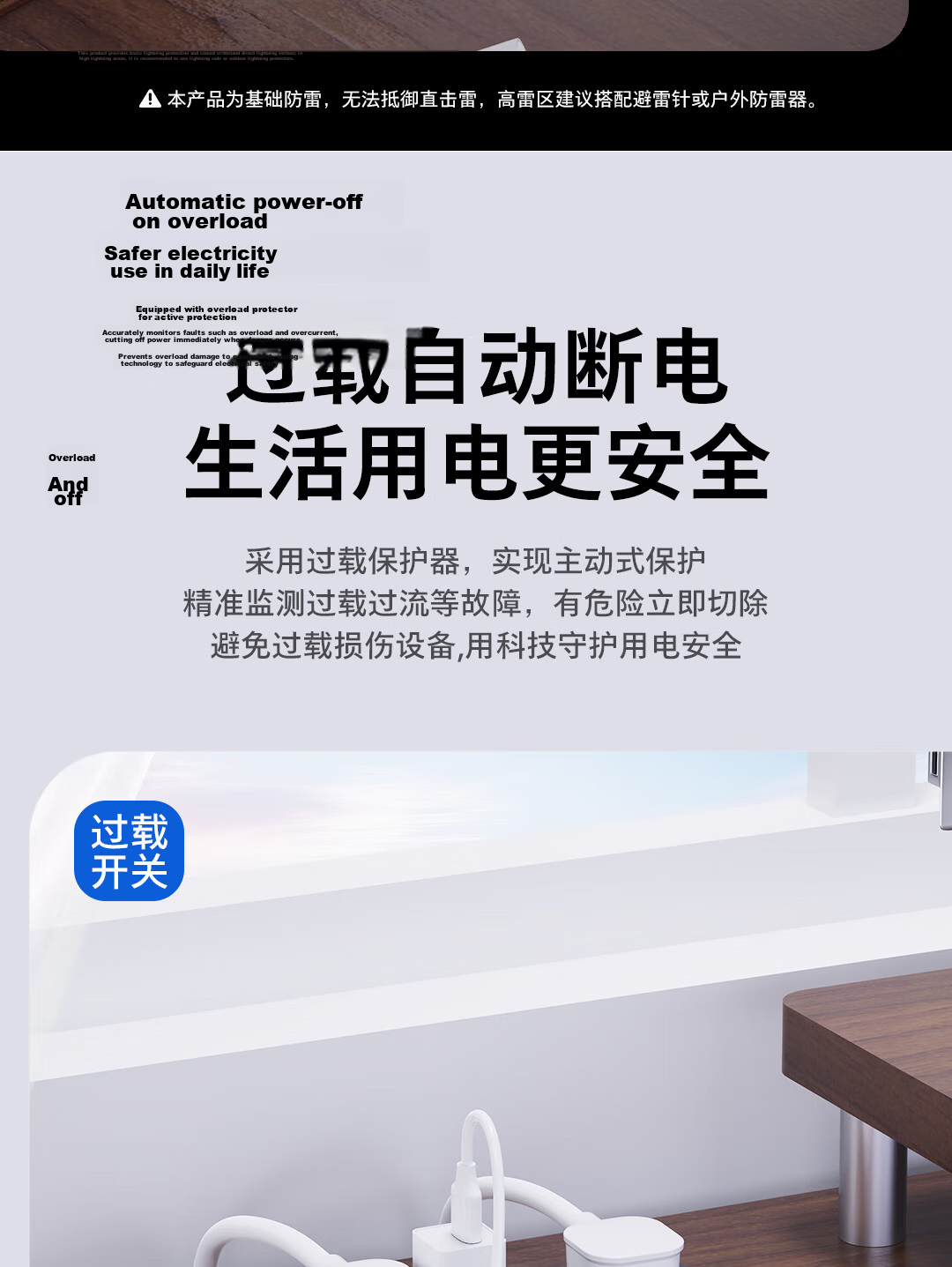 PHILIPS Surge Protector Power Strip 4 Outlets with Master Control 1m High Power Protection Extension Cord 6